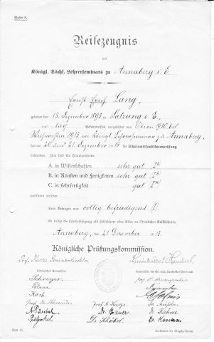 Erich Lang Reifezeugnis Seite 1